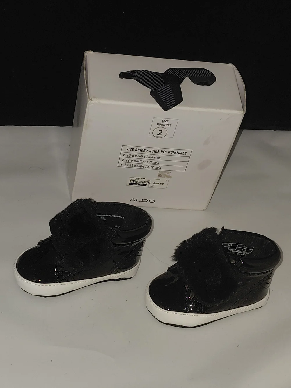 New SIZE 1 ALDO Kids Black Faux Fur High-Top Sneakers